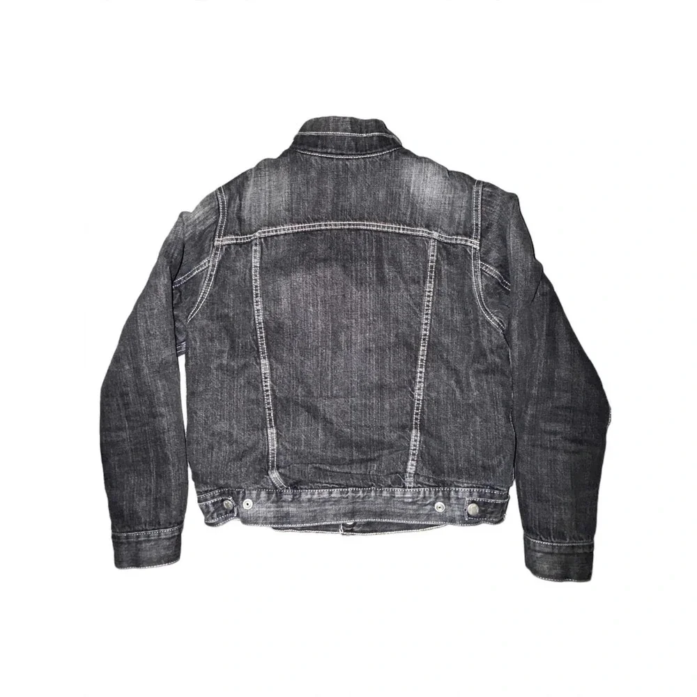 Levi Strauss Co Juniors Denim Trucker Jacket Faded Black White Stitch L 57531